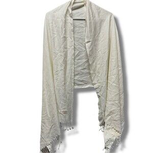 Pashmina Shawl Wrap Scarf Womens Ivory Solid Fringe Ends Lightweight